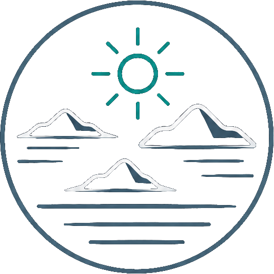 The Archipelago Research mark: a teal sun over three charted islands, ringed.